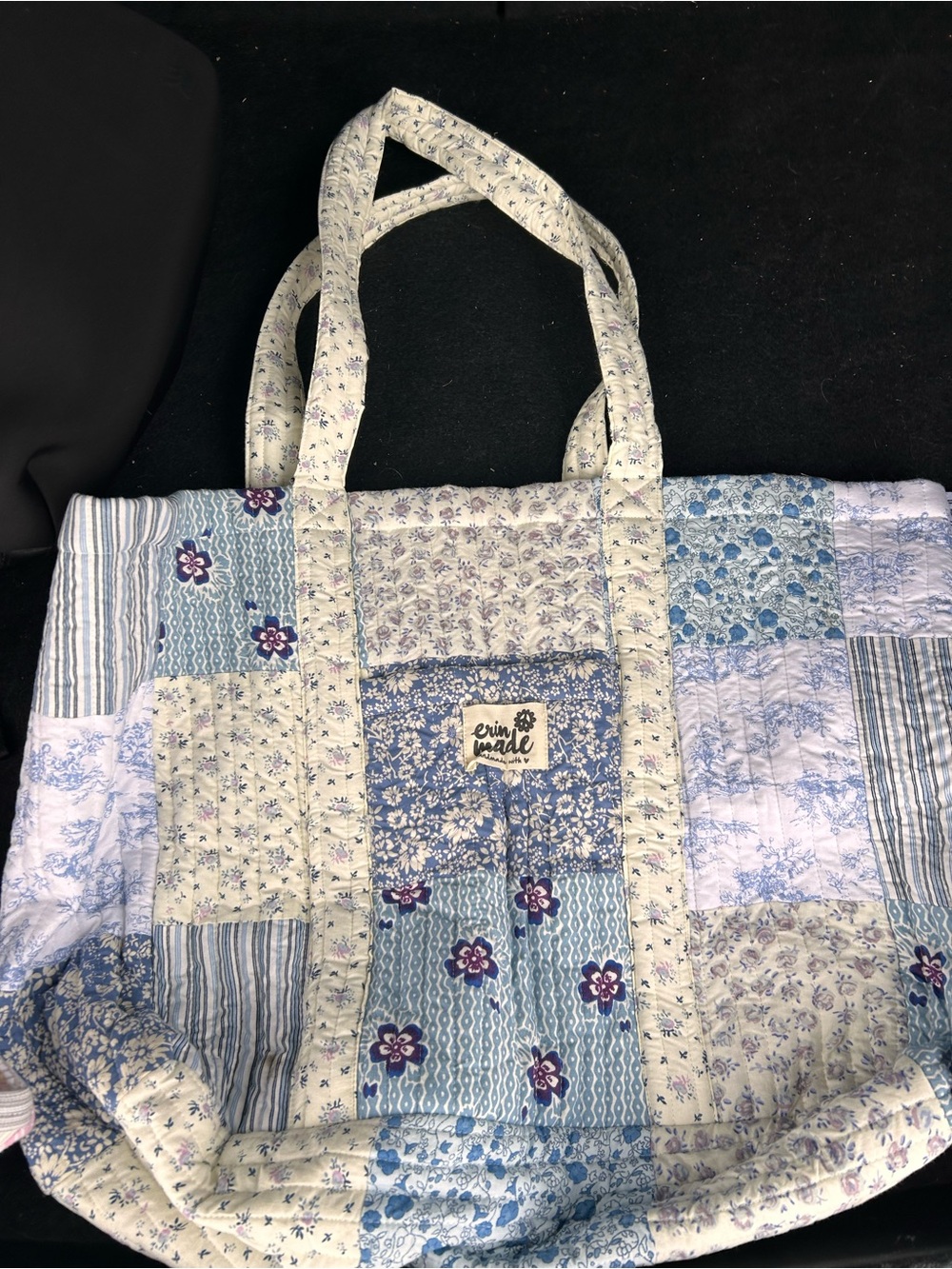 Erin Condren Quilted Floral Patchwork Tote - Blue & Cream